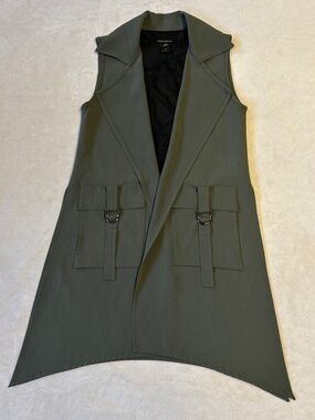 Periphery Olive Green Longline Open Vest - Small - Crepe Office Utility Layering